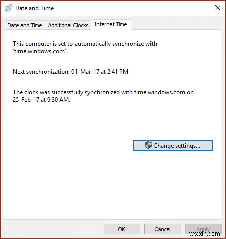 Đồng bộ hóa Đồng hồ Windows 10 với Máy chủ Thời gian Internet 