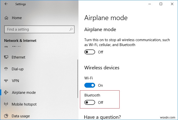 Bật hoặc tắt Bluetooth trong Windows 10 