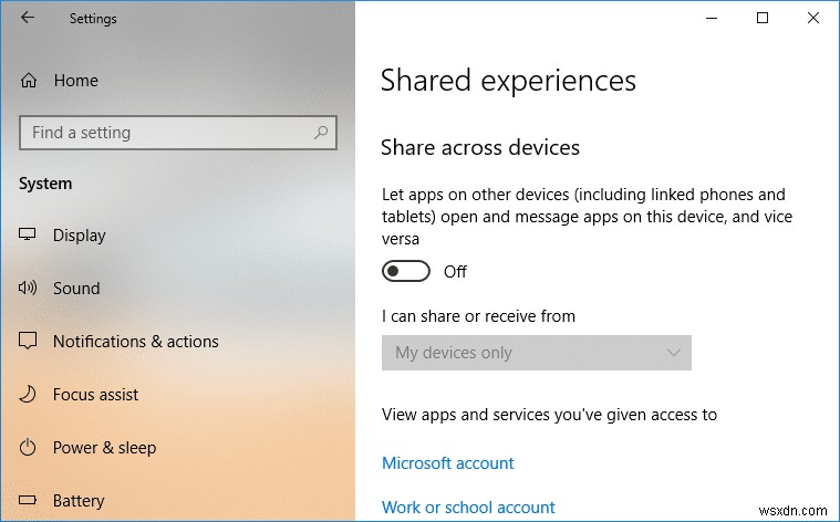 Bật hoặc tắt tính năng trải nghiệm được chia sẻ trong Windows 10 