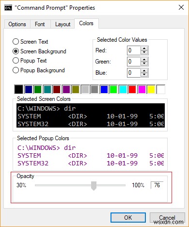 Thay đổi kích thước bộ đệm màn hình Command Prompt và mức độ trong suốt 