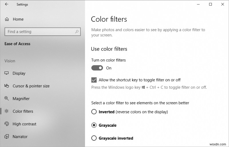 Bật hoặc tắt Bộ lọc màu trong Windows 10 