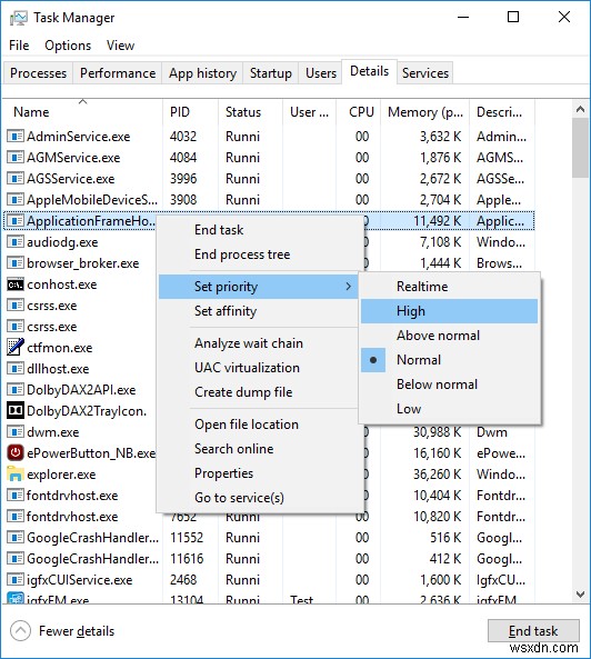 Cách thay đổi mức độ ưu tiên của quá trình CPU trong Windows 10