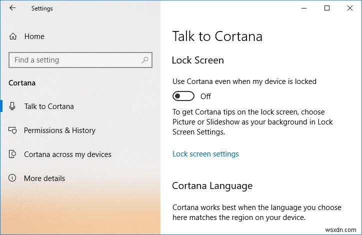 Bật hoặc tắt Cortana trên Màn hình khóa của Windows 10