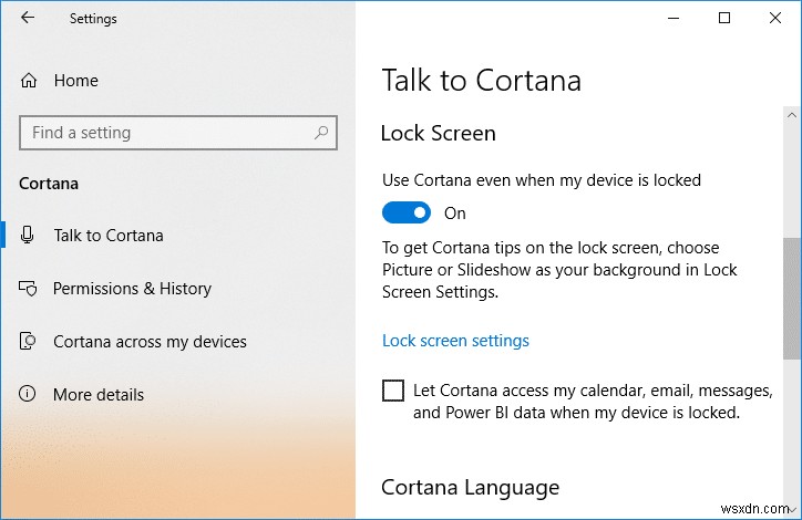 Bật hoặc tắt Cortana trên Màn hình khóa của Windows 10