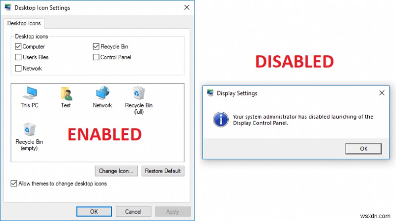 Ngăn người dùng thay đổi biểu tượng màn hình trong Windows 10