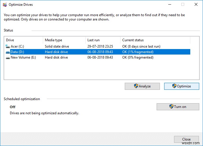 Cách tối ưu hóa và chống phân mảnh ổ đĩa trong Windows 10 