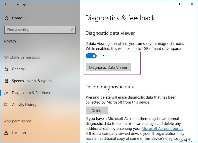 Bật hoặc tắt Trình xem dữ liệu chẩn đoán trong Windows 10 