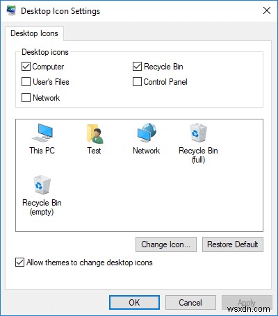 Cho phép hoặc ngăn chủ đề Windows 10 thay đổi biểu tượng màn hình
