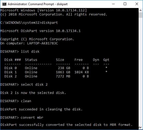 Cách chuyển đổi GPT Disk thành MBR Disk trong Windows 10