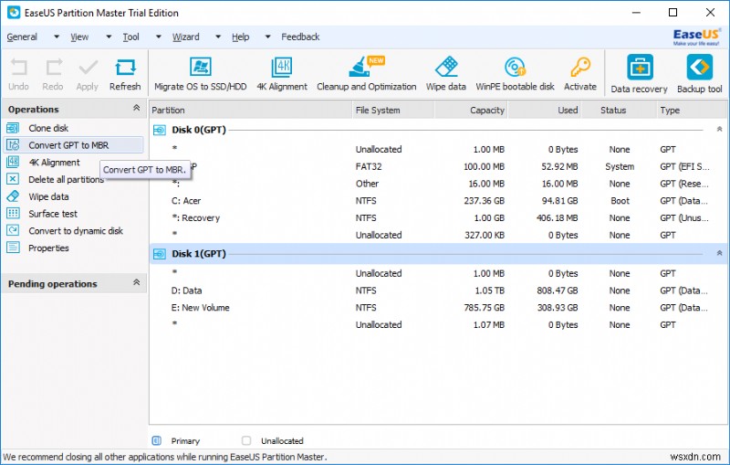 Cách chuyển đổi GPT Disk thành MBR Disk trong Windows 10