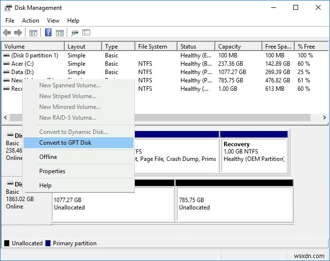 Chuyển MBR thành GPT Disk mà không mất dữ liệu trong Windows 10