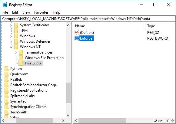 Bật hoặc tắt Thực thi giới hạn hạn ngạch đĩa trong Windows 10 