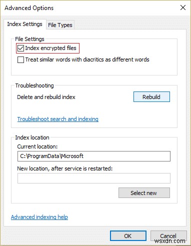 Bật hoặc tắt lập chỉ mục các tệp được mã hóa trong Windows 10 