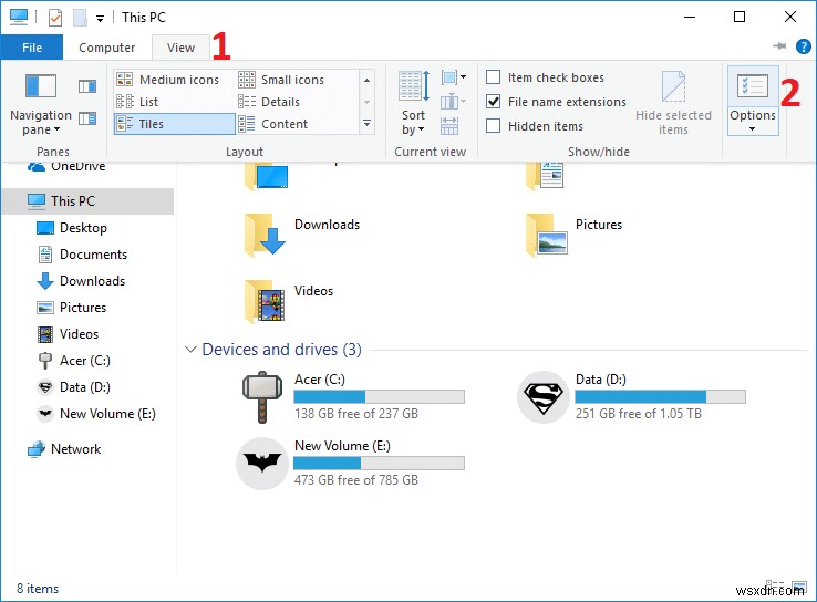 Bật hoặc tắt thanh trạng thái trong File Explorer trong Windows 10 