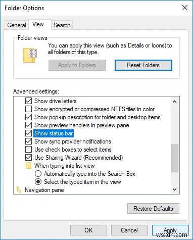 Bật hoặc tắt thanh trạng thái trong File Explorer trong Windows 10 