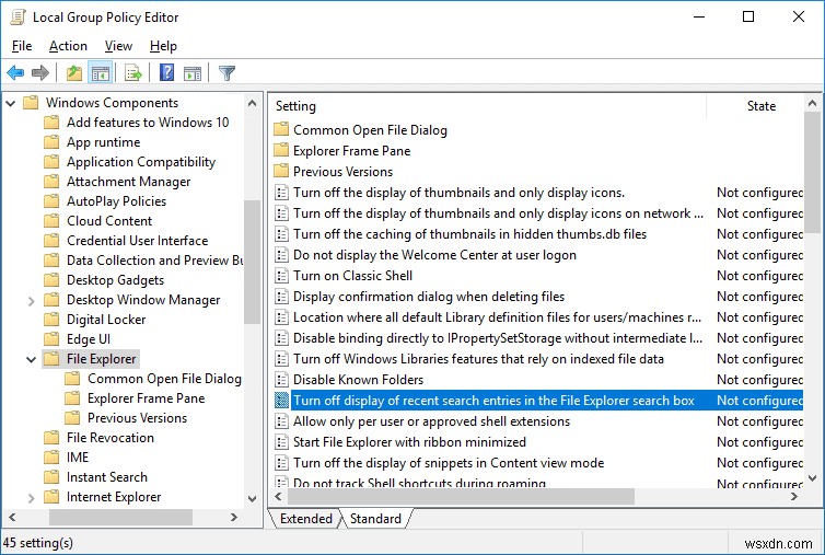Bật hoặc tắt Lịch sử tìm kiếm của File Explorer trong Windows 10