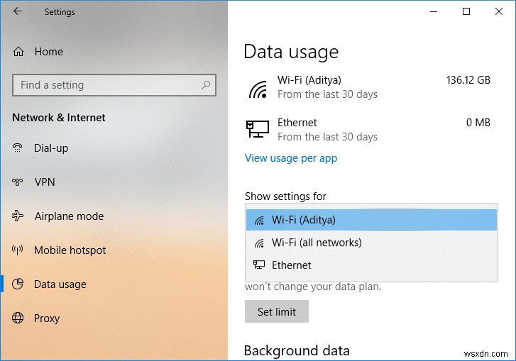Cách đặt Giới hạn dữ liệu cho WiFi và Ethernet trong Windows 10 