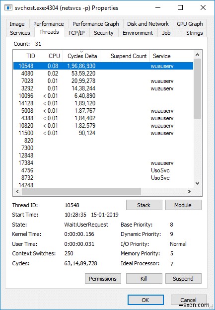 Sửa máy chủ dịch vụ:Hệ thống cục bộ (svchost.exe) Sử dụng CPU và đĩa cao 