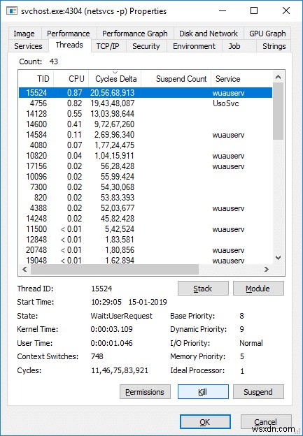 Sửa máy chủ dịch vụ:Hệ thống cục bộ (svchost.exe) Sử dụng CPU và đĩa cao 