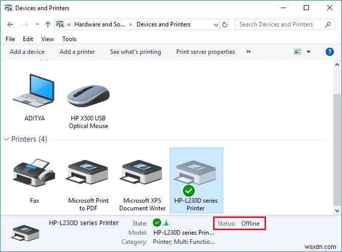 Khắc phục trạng thái ngoại tuyến của máy in trong Windows 10