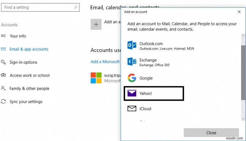 Thiết lập tài khoản email Yahoo trong Windows 10 Mail App 