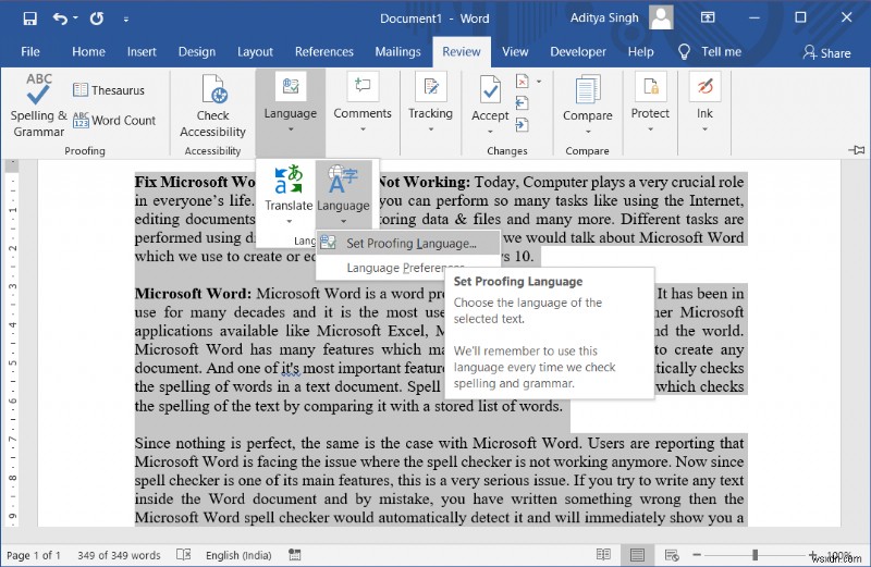 Sửa lỗi Kiểm tra chính tả không hoạt động trong Microsoft Word 