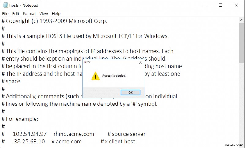 Sửa lỗi Access bị từ chối khi chỉnh sửa tệp máy chủ trong Windows 10 
