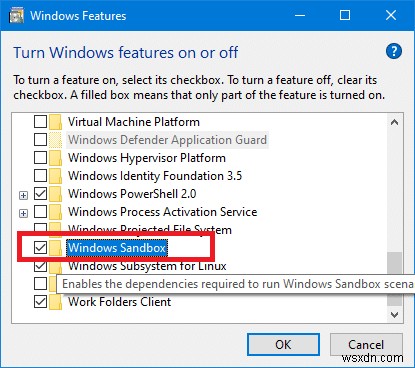 Bật hoặc tắt Tính năng hộp cát của Windows 10