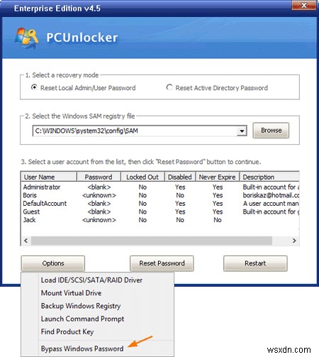 Khôi phục mật khẩu bị quên của Windows 10 với PCUnlocker 