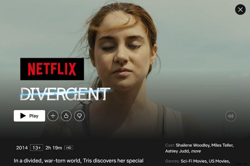 Divergent có trên Netflix không?