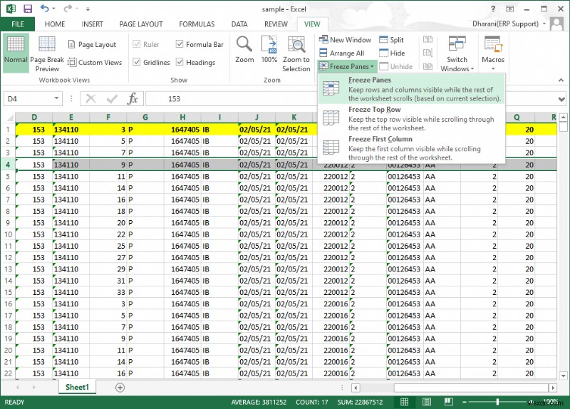 Cách cố định hàng và cột trong Excel