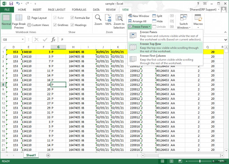 Cách cố định hàng và cột trong Excel