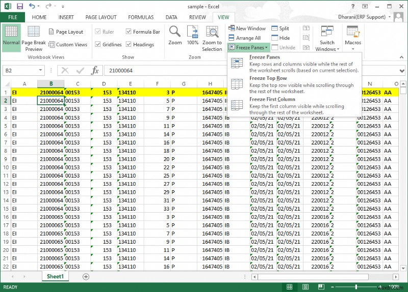 Cách cố định hàng và cột trong Excel