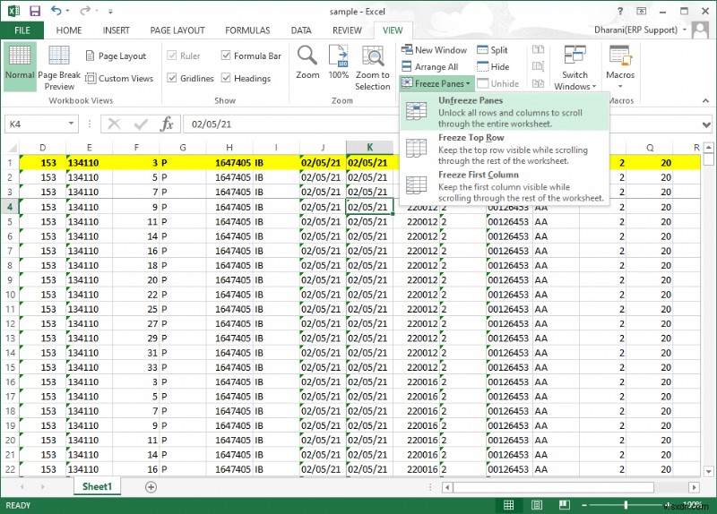 Cách cố định hàng và cột trong Excel