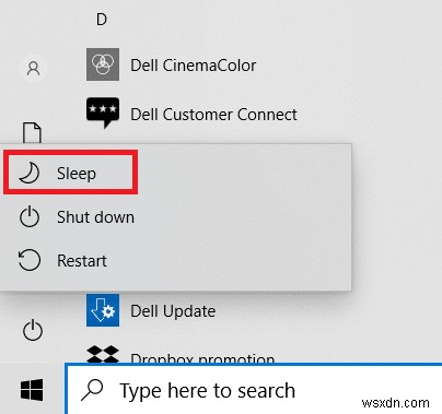 Cách tìm nút Sleep trên Windows 10 
