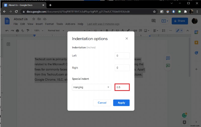 Cách tạo Thụt lề treo trong Word và Google Documents