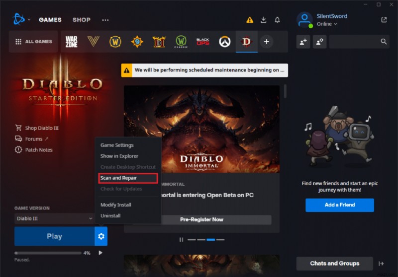 Khắc phục mã lỗi Diablo 3 1016 trên Windows 10 