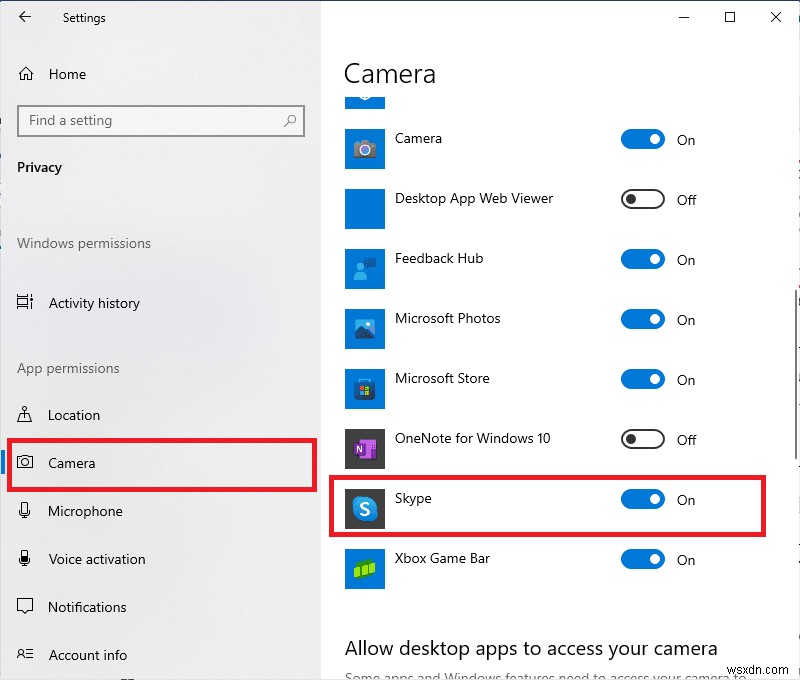 Sửa lỗi Skype Camera không hoạt động trên Windows 10 