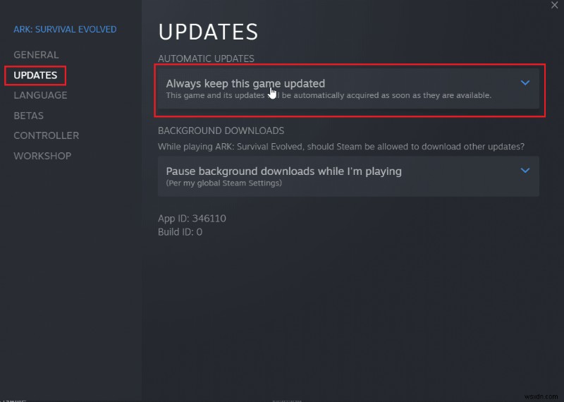 Cách thực hiện cập nhật tự động bằng Steam Disable 