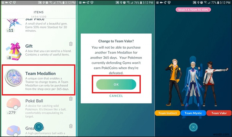 Cách thay đổi đội Pokémon Go