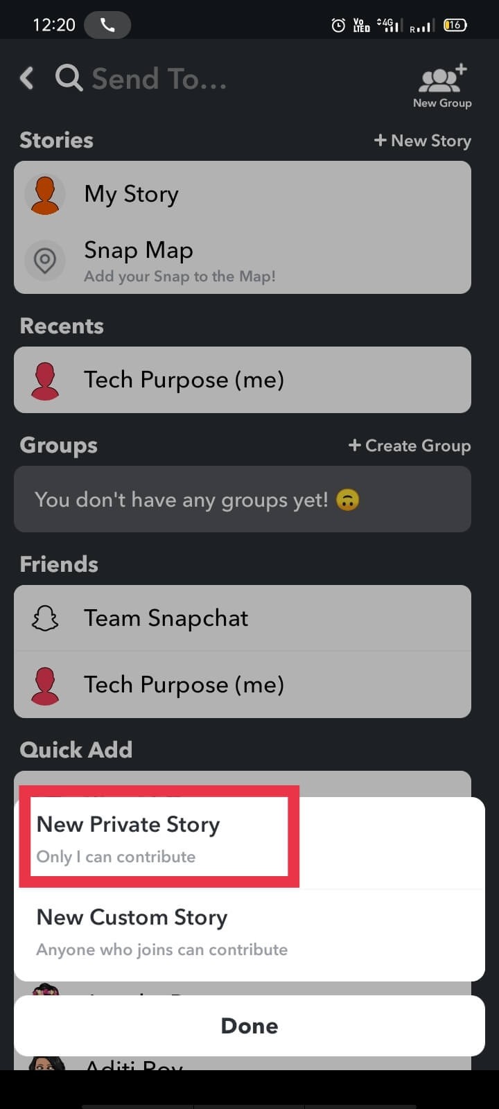 Cách tạo câu chuyện riêng tư trên Snapchat cho những người bạn thân