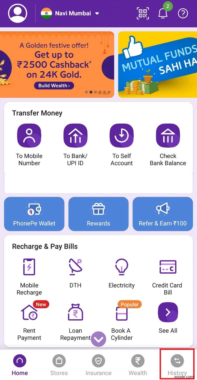 Cách xóa lịch sử giao dịch PhonePe