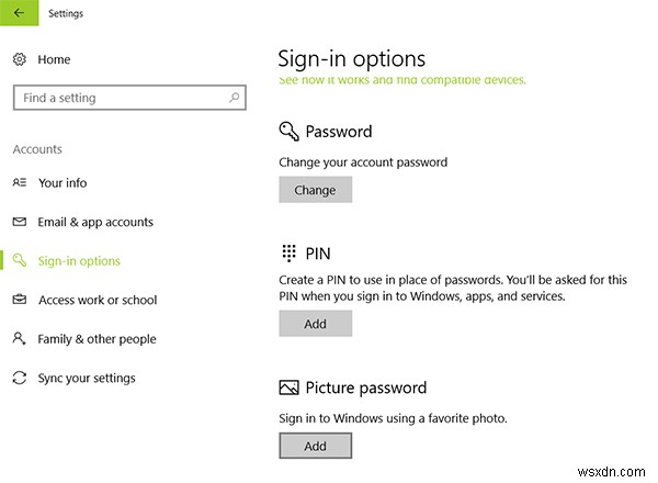 Cách thêm, thay đổi, xóa hoặc đặt tùy chọn đăng nhập trên Windows 10