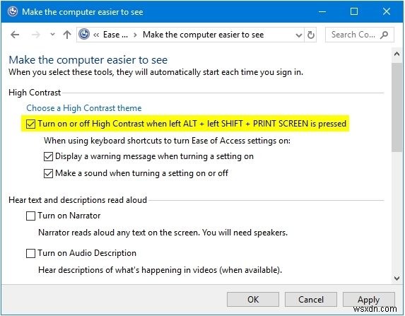 3 cách bật hoặc tắt độ tương phản cao trong Windows 10