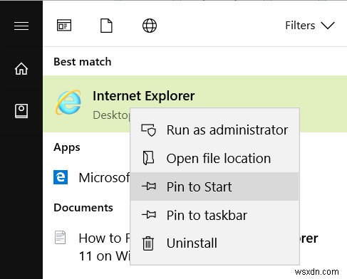 Cách định vị và khởi chạy Internet Explorer 11 trên Windows 10