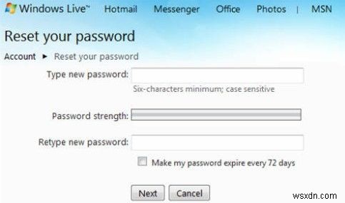 Cách đặt lại Quên mật khẩu Windows Live ID
