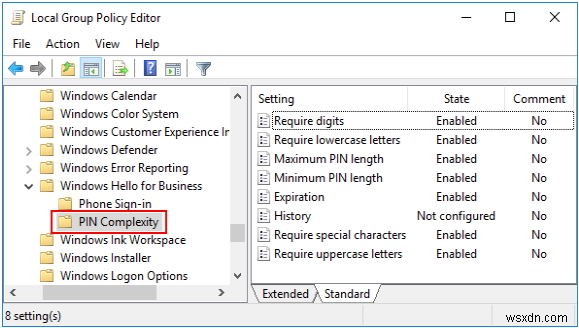 Cách bật Chính sách nhóm phức hợp mã PIN và tạo mã PIN Windows 10 phức tạp