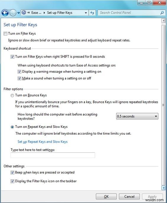 Cách bật và tắt phím bộ lọc trong Windows 8 và 7
