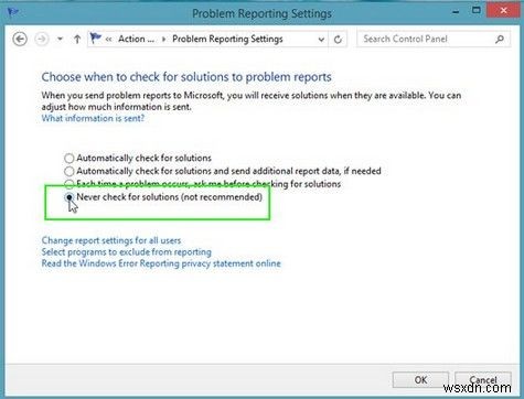 Làm cách nào để tắt báo cáo lỗi trong Windows 8