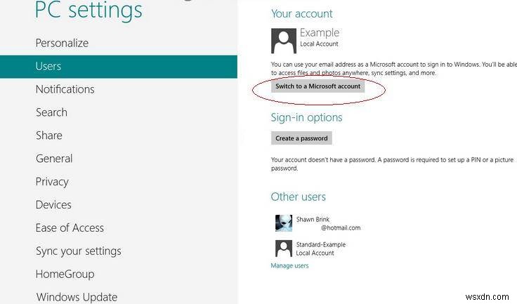 Chuyển đổi giữa tài khoản Microsoft và tài khoản cục bộ trong Windows 8